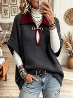 Women's Color Block Collar Poncho Sweater