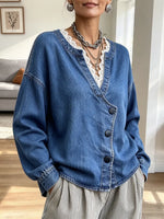 Retro Lace Denim Patchwork Art Casual Stylish Long Sleeve Coat