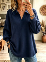 Women's Split Polo Collar Ribbed Knit Sweater