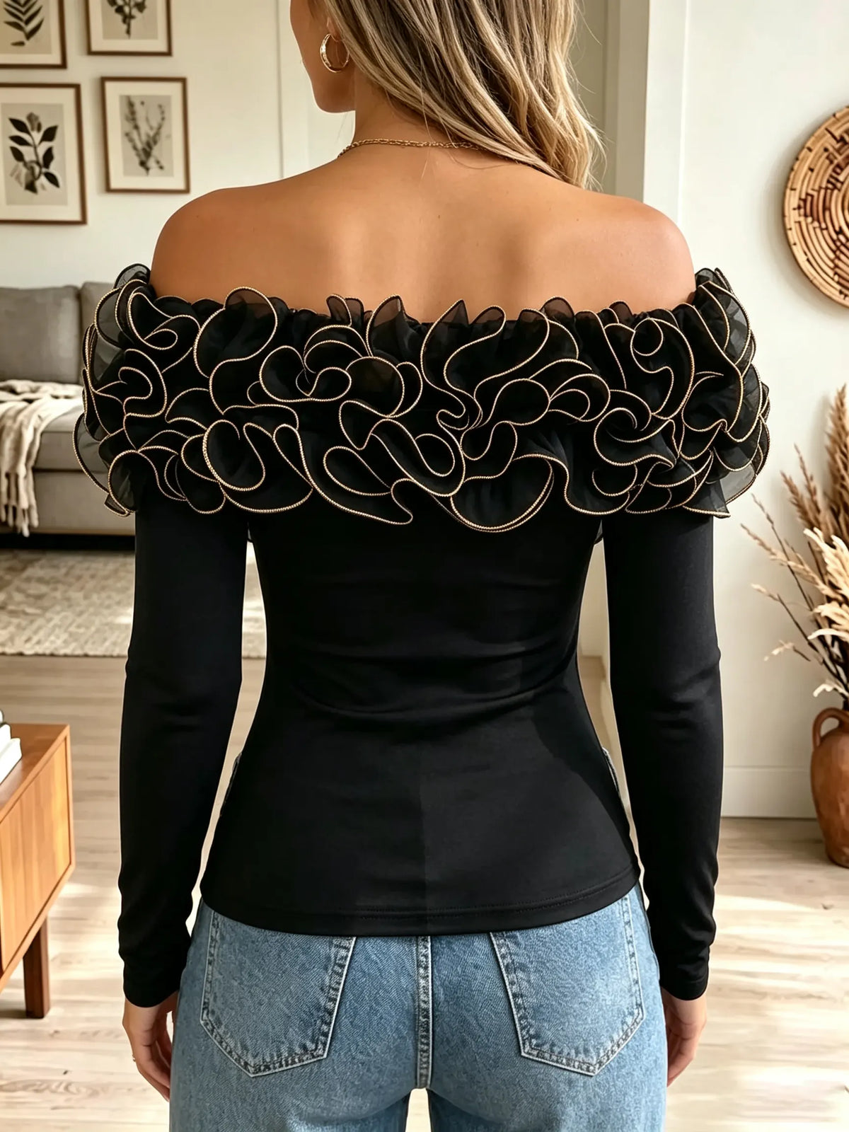 Women's Floral Ruffle Off-the-Shoulder Top