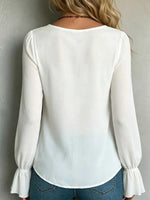 Solid Color Ruffle V Collar Art Stylish Casual Long Sleeve Shirt