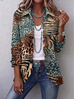 Retro Leopard Pattern Art Print Ruffle Casual Stylish Cotton Lapel Coat