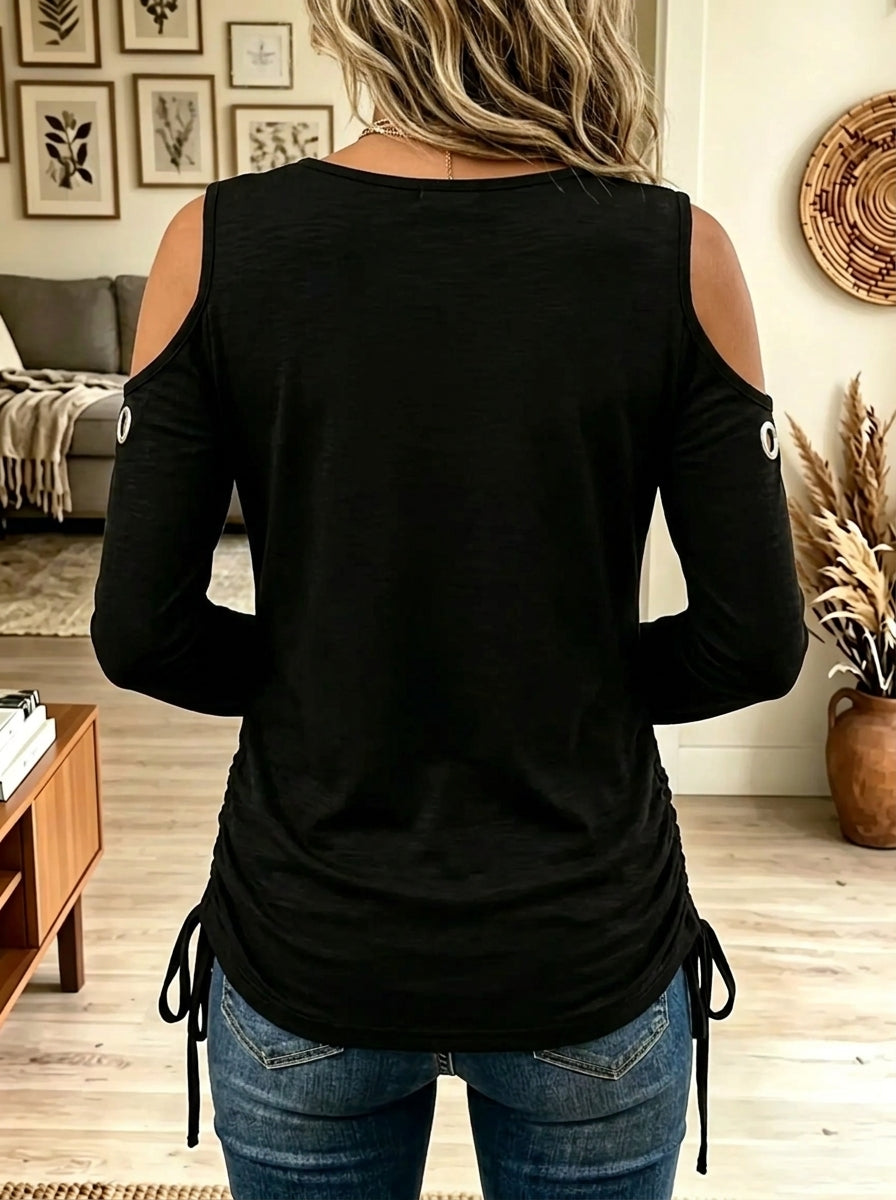 Women's Grommet Keyhole Cold-Shoulder Top