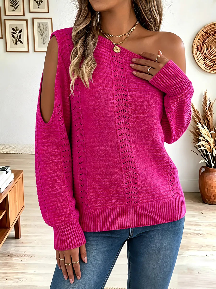 Vintage Elegant Knitted Fabric Cut-out Off-the-shoulder Sweater