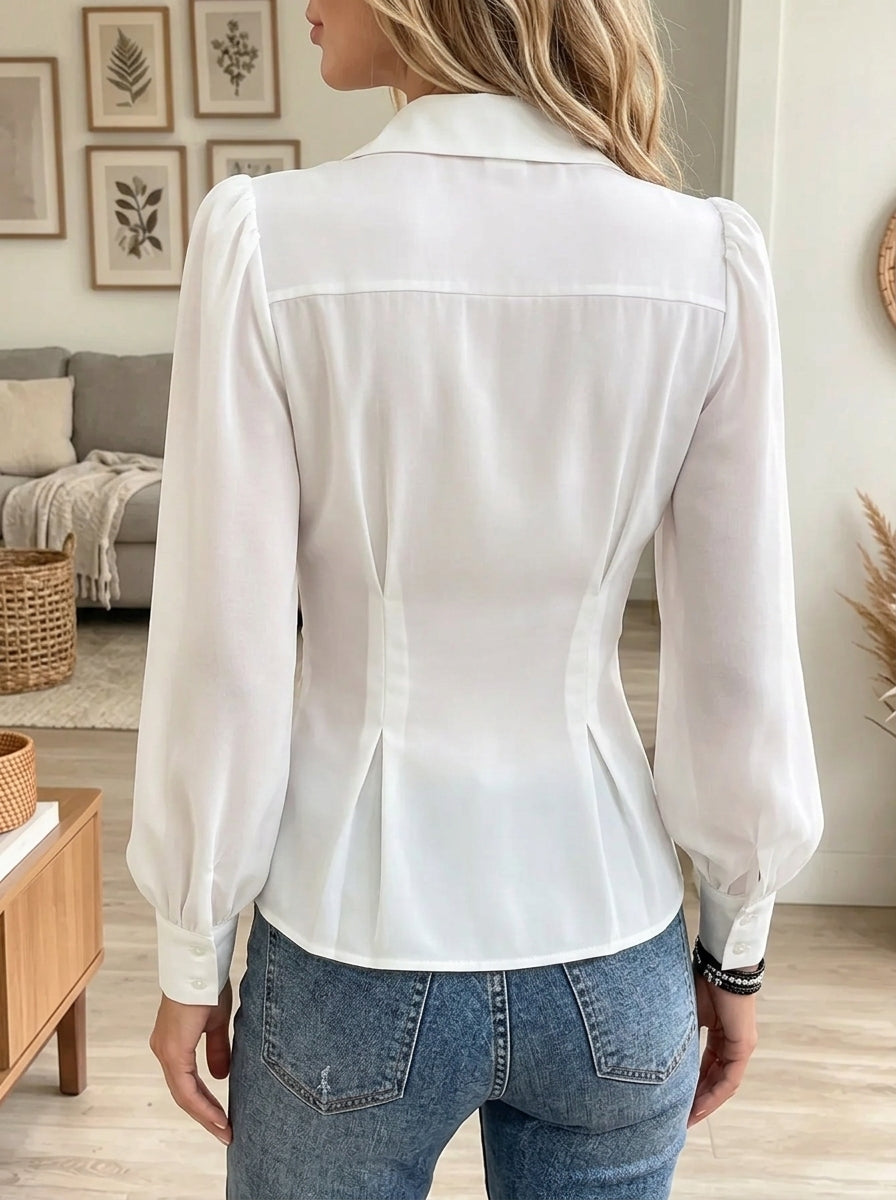 Women's Puff Sleeve Fitted Chiffon Shirt