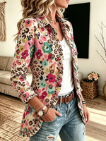 Women's Floral Leopard Ruffle Blazer Jacket