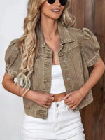 Retro Chic Lapel Casual Stylish Short Sleeve Denim Coat
