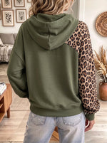 Women's Leopard Cutout Drawstring Fleece Hoodie