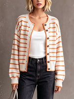 Retro Stripe Art Casual Stylish Long Sleeve Knitted Cardigan Sweater