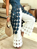 Women's Hollow-out Patch Wide-leg Pants