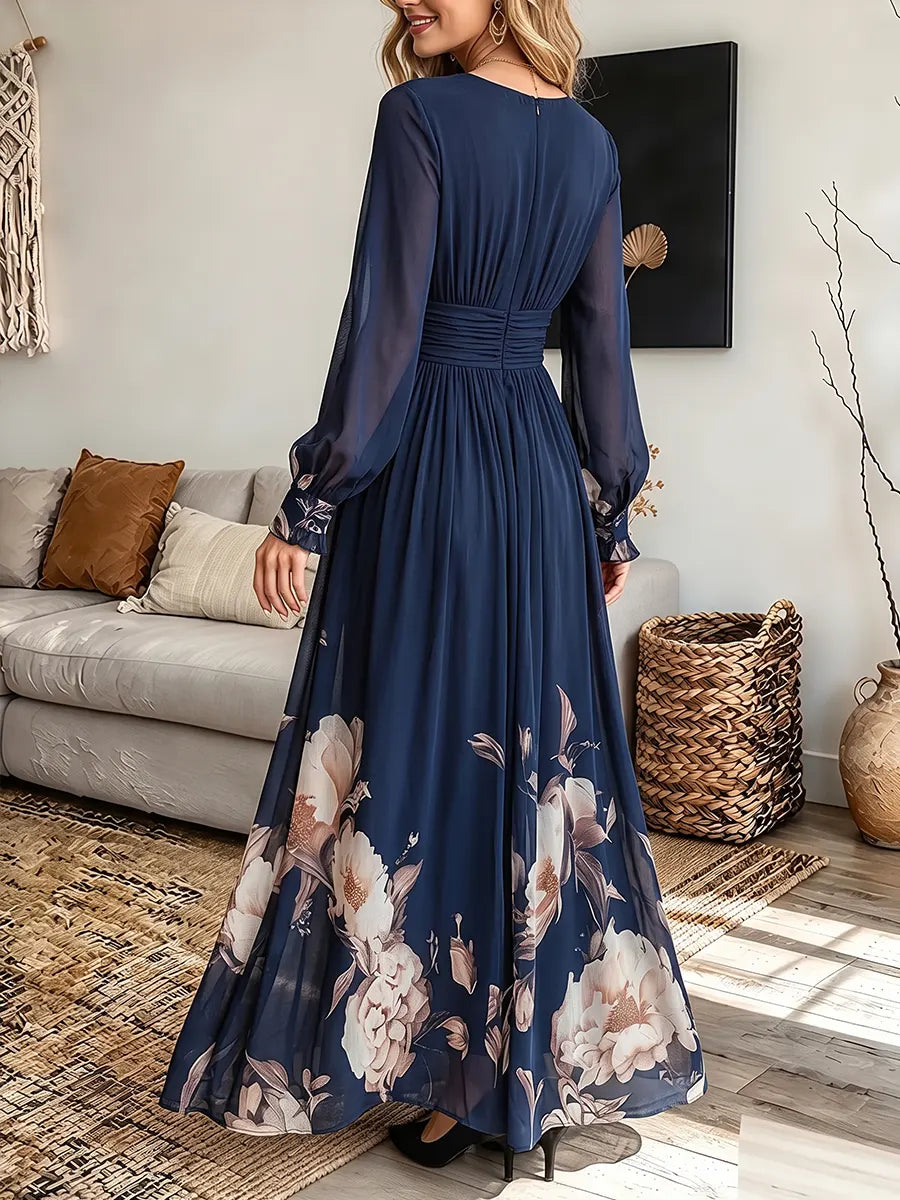 Vintage Elegant Chiffon Floral Print Dress