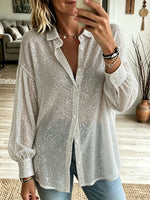 Women's Sequin Oversized Button-Down Shirt