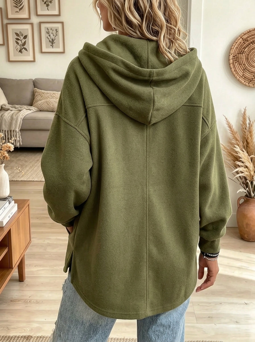 Women's Asymmetric Military Tab Button Hoodie