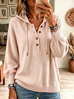 Women's Button Henley Knit Pullover Hoodie