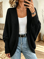Women Open‑Front Batwing Sleeve Textured Knit Cardigan