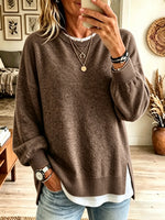 Women's Slouchy Drop-Shoulder Side-Slit Knit Sweater