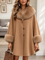 Women's Faux Fur Trim Woolen Cape Coat