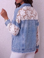 Vintage Elegant Denim Patchwork Hollowed Out Lace Jacket