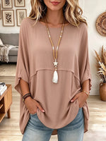 Women's Plus Size Solid Color Loose Crew Neck Batwing Sleeve Top
