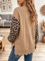 Vintage Elegant Leopard Wavy-edged Trim Sweatshirt