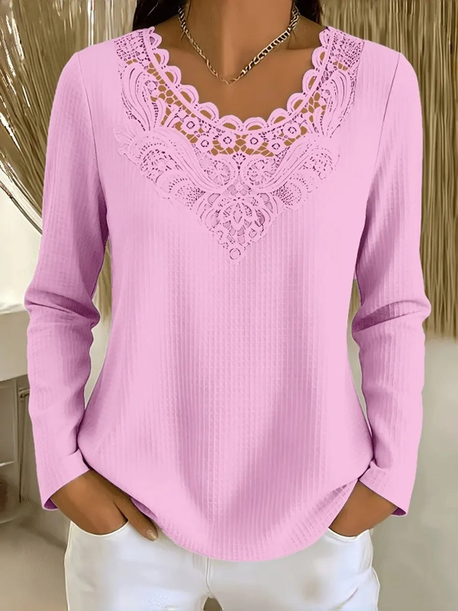 Retro Elegant Lace Hollow Patchwork Art Casual Stylish Long Sleeve Shirt