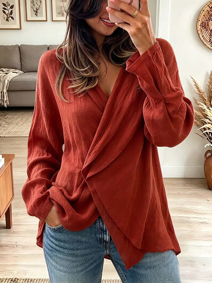 Vintage Elegant Asymmetrical Cotton Linen Shirt