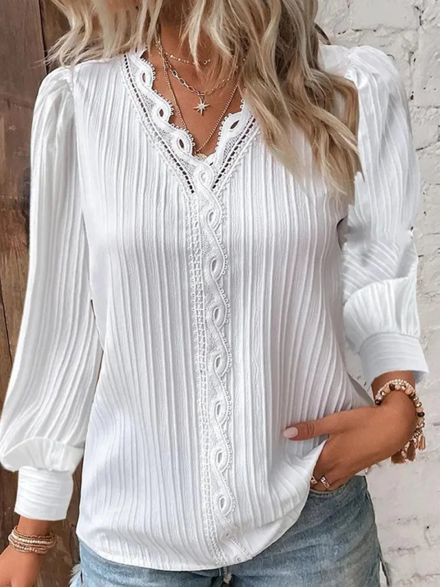 Retro Elegant Lace Patchwork Art Casual Stylish Long Sleeve Shirt