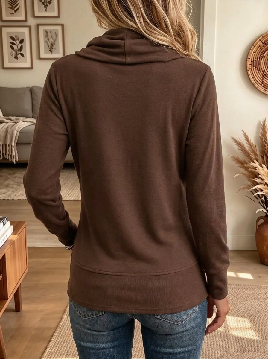 Women's Asymmetrical Button Draped Cowl Neck Tunic