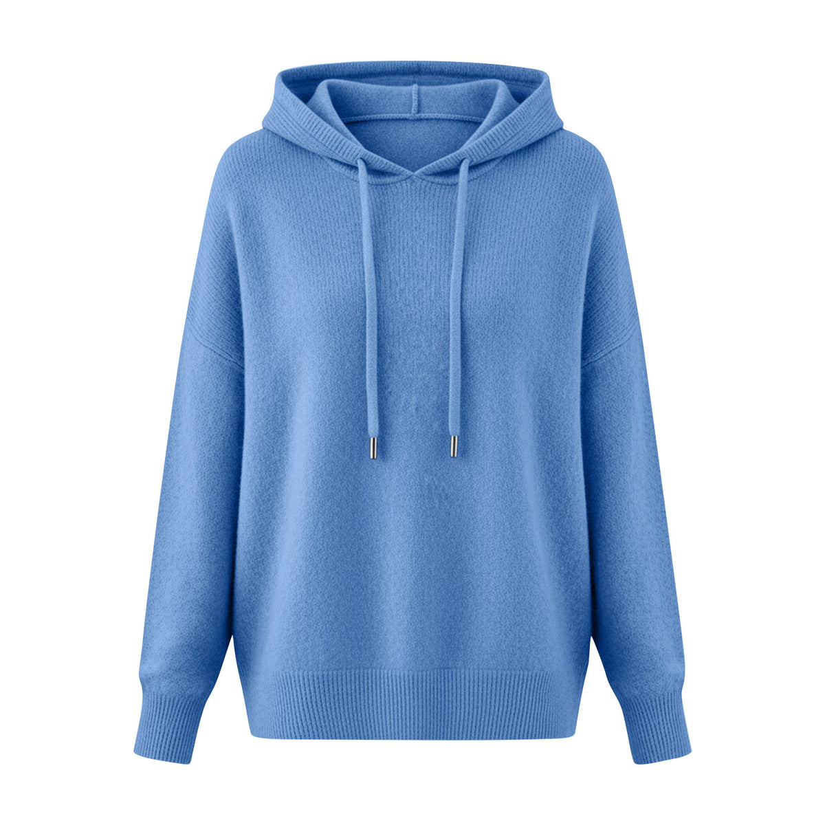 Women Solid Color Drawstring Hooded Knit Pullover Sweater