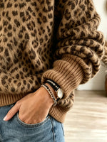 Women's Fuzzy Leopard Print Half-Zip Pullover