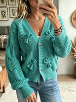 Women's 3D Bow Accent Cable Knit Cardigan