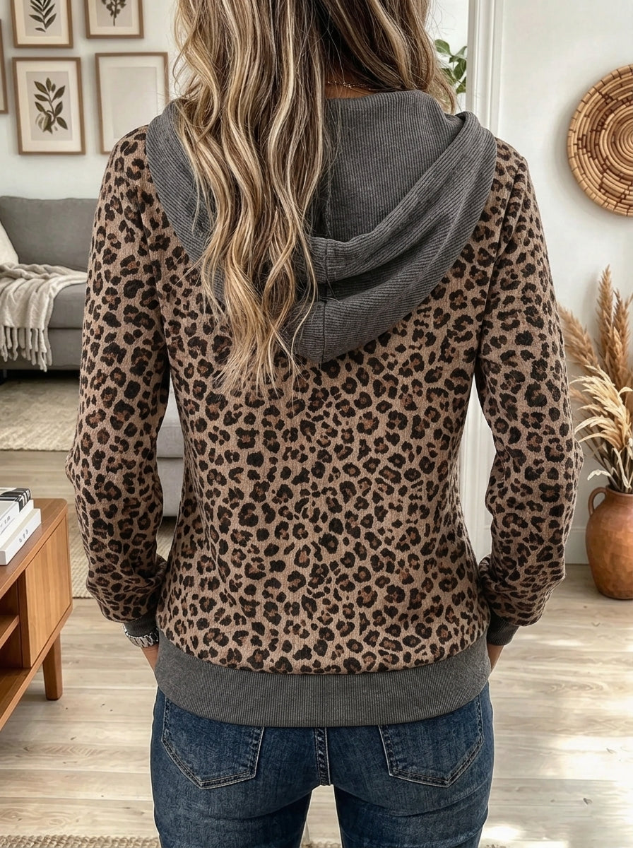 Women's Leopard Half-Zip Hooded Pullover