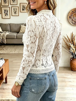 Vintage Elegant Lace Crochet Stand Collar Slim-fit Shirt