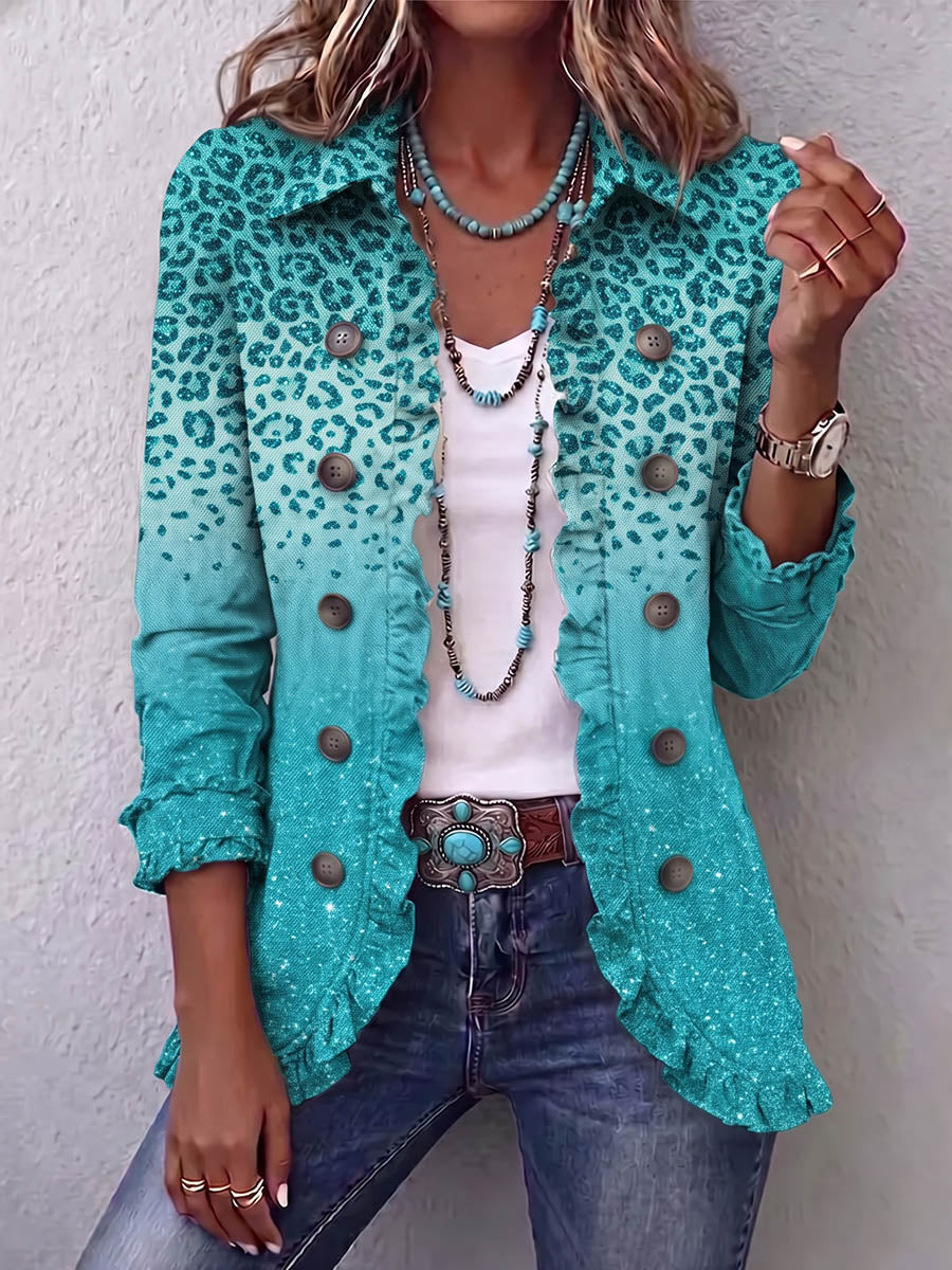 Vintage Elegant Pattern Patchwork Ruffled Jacket
