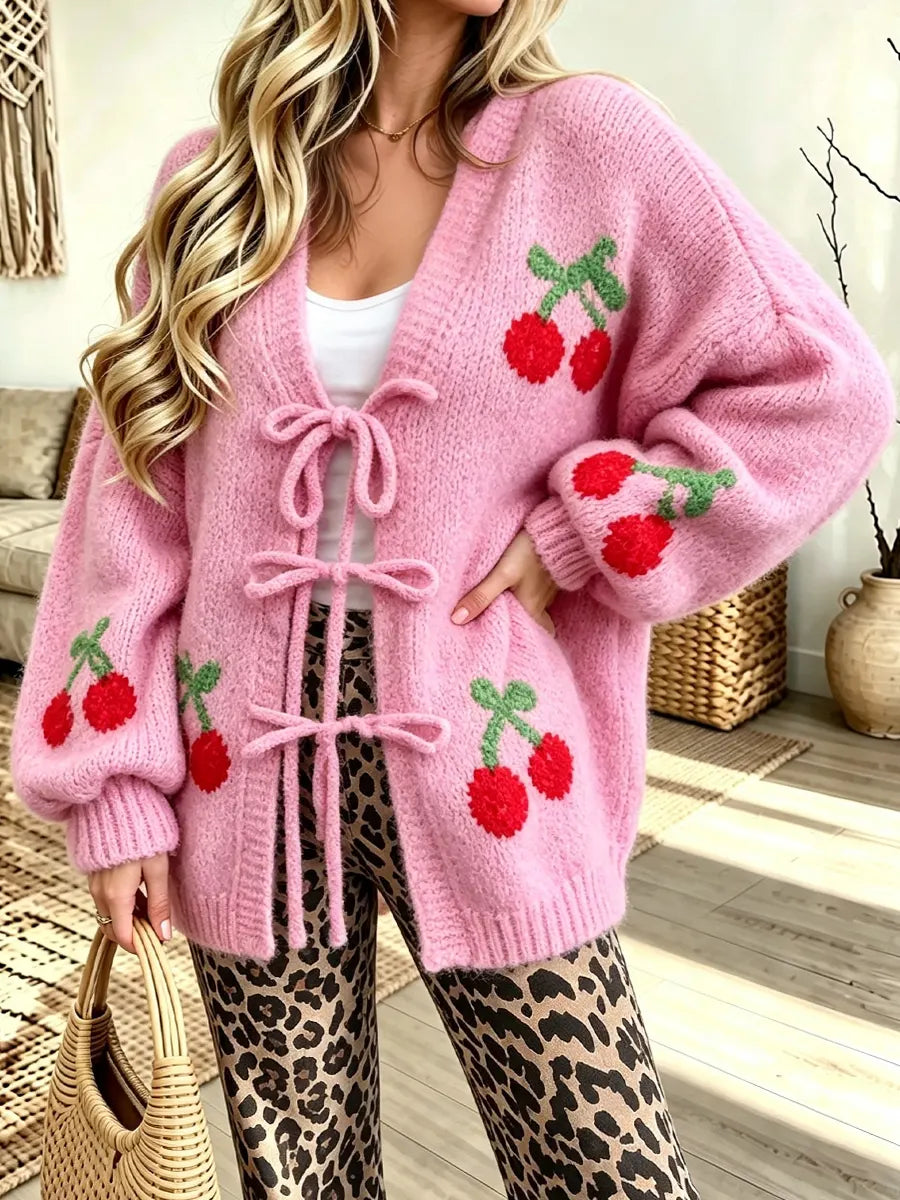 Women's Loose Bow V-neck Knitted Cardigan