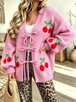 Women's Loose Bow V-neck Knitted Cardigan