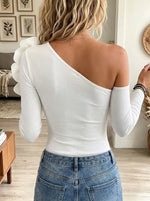 Women's One-Shoulder 3D Rosette Ribbed Knit Top