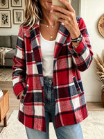 Women's Plaid Print Open-Front Cardigan Coat