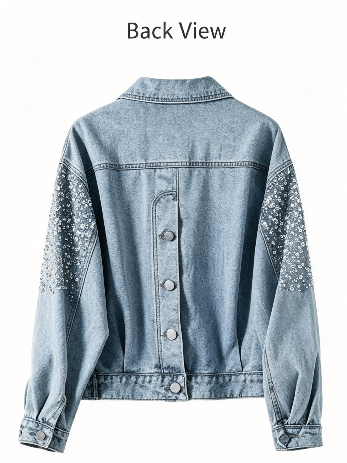 Women's Sequin Embellished Light Wash Denim Jacket