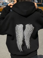 Women Oversized Hoodie With Sequin Angel Wings Back Print