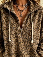 Women's Half-Zip Leopard Print Sweatshirt