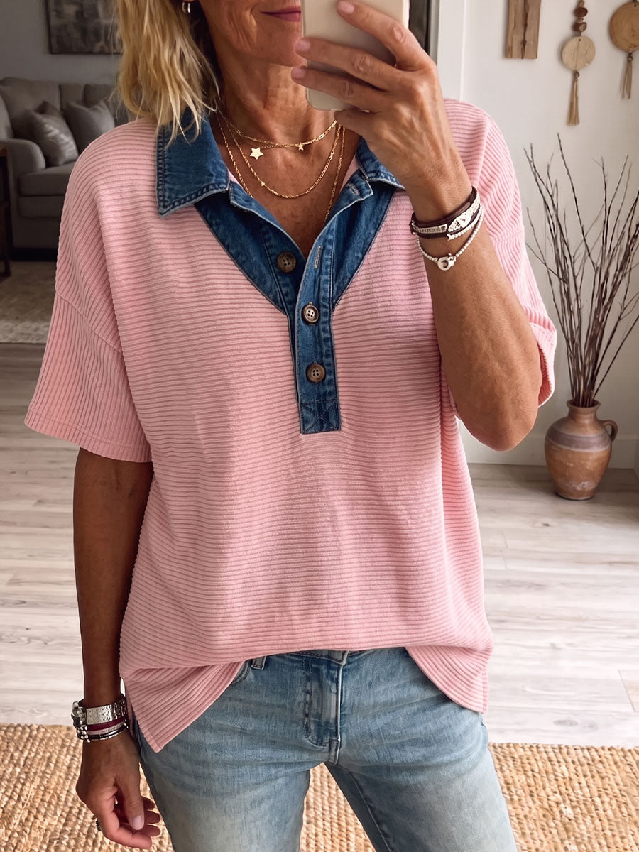 Vintage Elegant Denim Patchwork Sweater