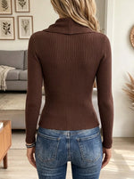 Women's Asymmetric Button Crossover Ribbed Top