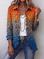 Retro Leopard Pattern Art Print Ruffle Casual Stylish Cotton Lapel Coat