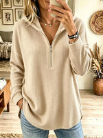 Women's Half-Zip Waffle Knit Hooded Pullover