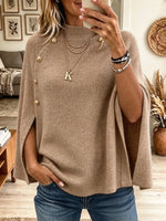 Women's Button Mock Neck Knit Cape Sweater