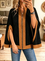 Women's Suede Trim Cutout Embroidered Cape