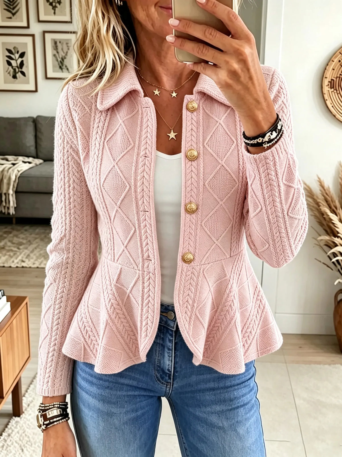 Women's Cable Knit Peplum Cardigan Jacket