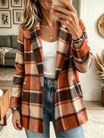 Women's Plaid Print Open-Front Cardigan Coat