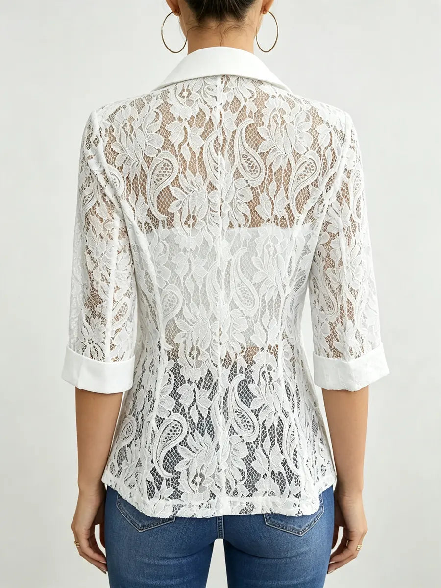 Retro Elegant Solid Color Lace Patchwork Art Casual Stylish Blazer Coat
